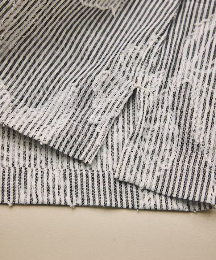 India-made Relaxed Fit Cut Jacquard Stripe Open Collar Short Sleeve Shirt