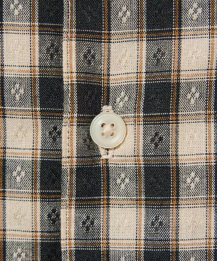 Dobby Woven Check Relaxed Open Collar Short Sleeve Shirt