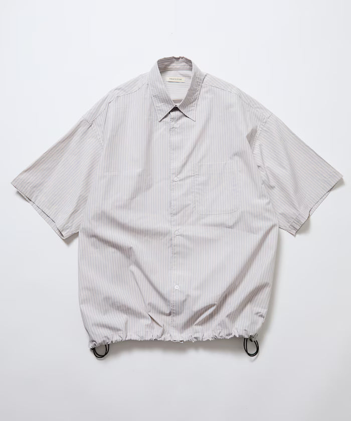 Wide silhouette spindle regular collar short sleeve shirt / hem code [limited edition] - Beige Stripe