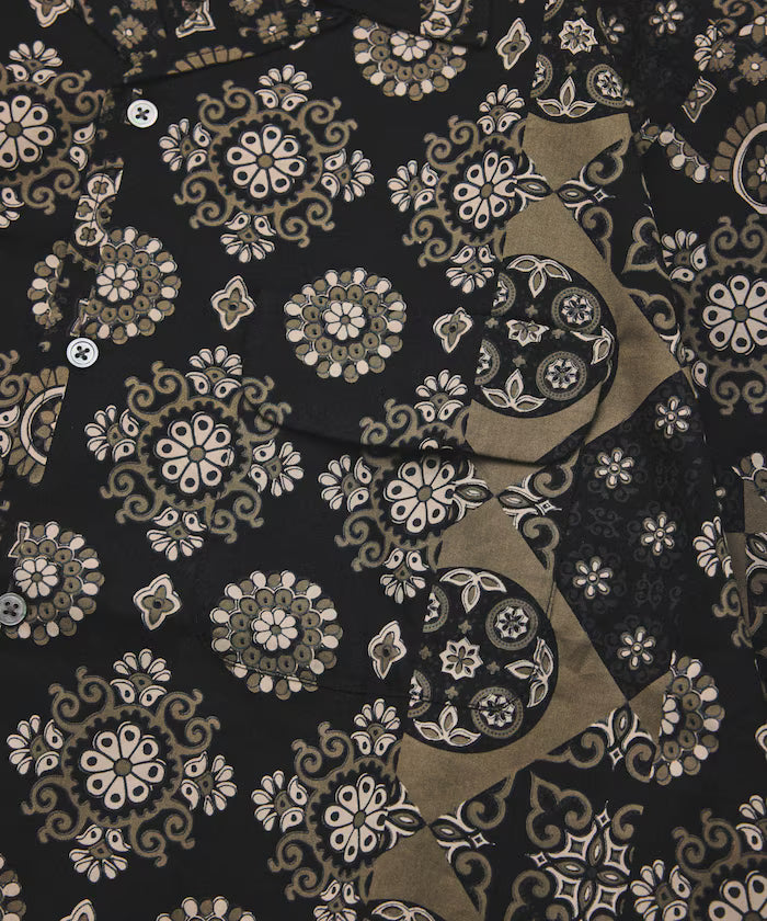 [New color added] Indian-made Relaxed Fit Batik Pattern Print Open Collar Shirt Short Sleeve Small Pattern