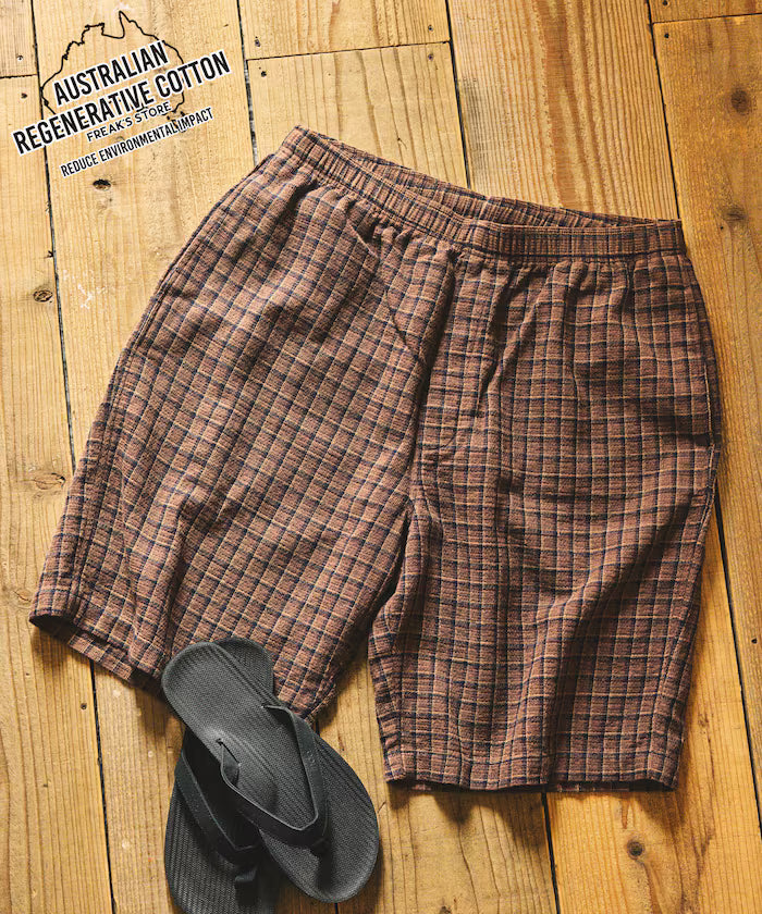 AUSTRALIAN COTTON Check Easy Shorts - Beige