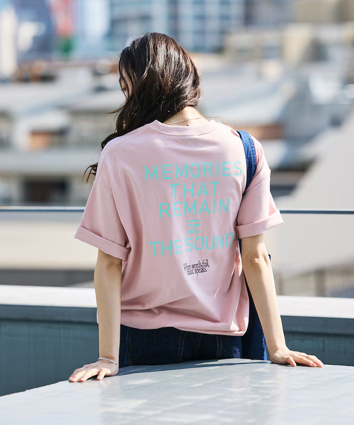 Big silhouette one-point embroidery back print hem code pocket T-shirt [Limited Edition] - Pink