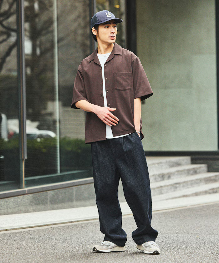 [New Color Addition] Quick-Dry Material Relaxed Fit Open Collar Short Sleeve Shirt Linen-Like