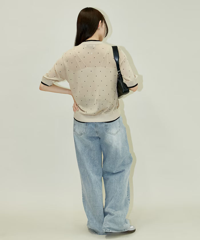 Dot Pattern Layered Short Sleeve Knit Cardigan Limited Release