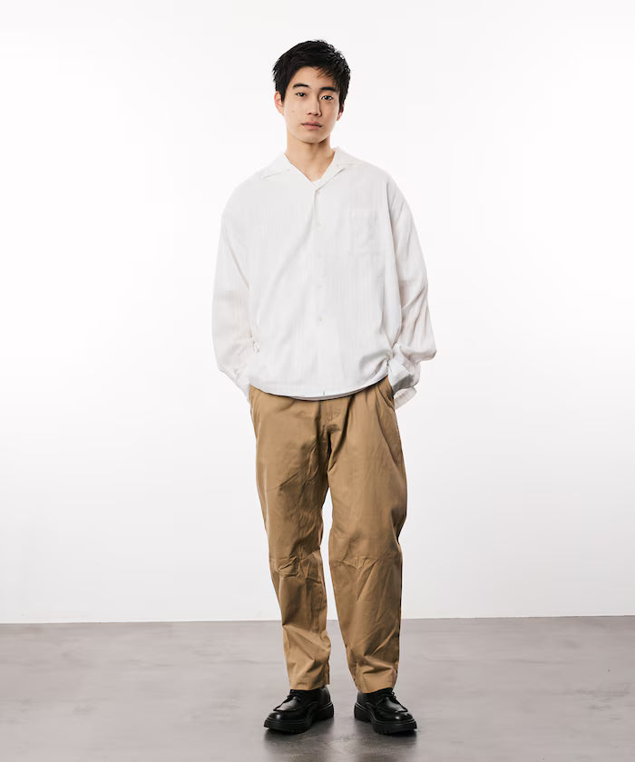 Dobby Woven Long Sleeve Open Collar Shirt / Big Silhouette