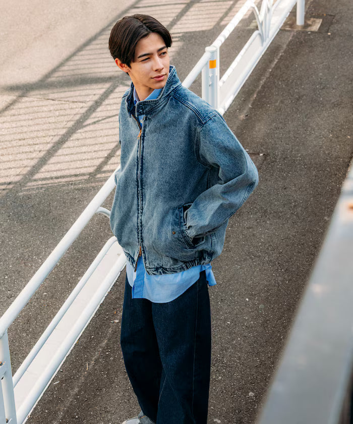Relaxed Fit Harrington Denim Jacket