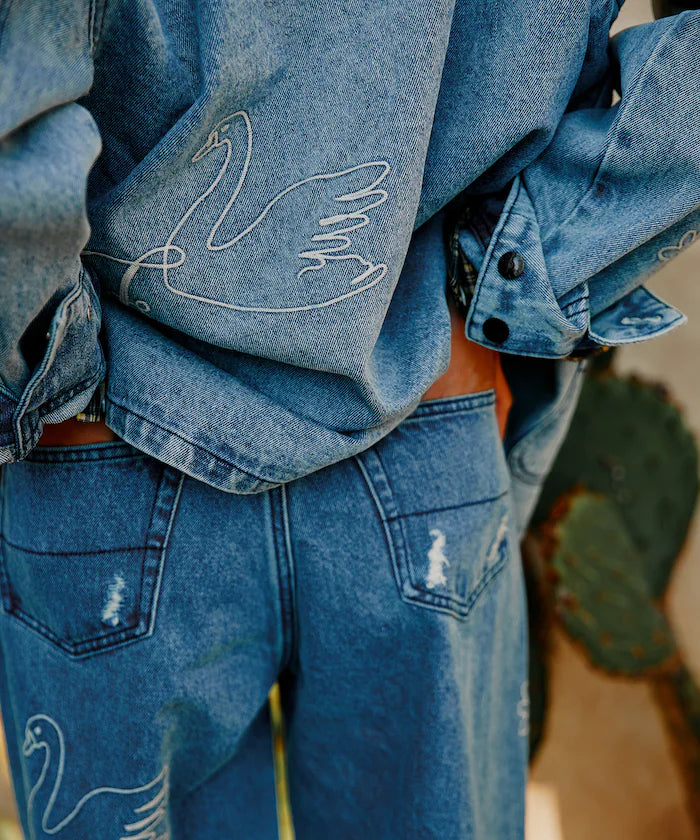 Chain Stitch Wide Denim