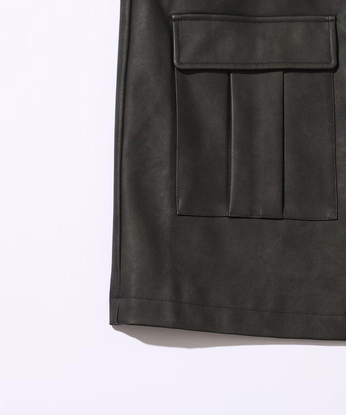 Oversized Crush Leatherette Jacket / Collar Corduroy