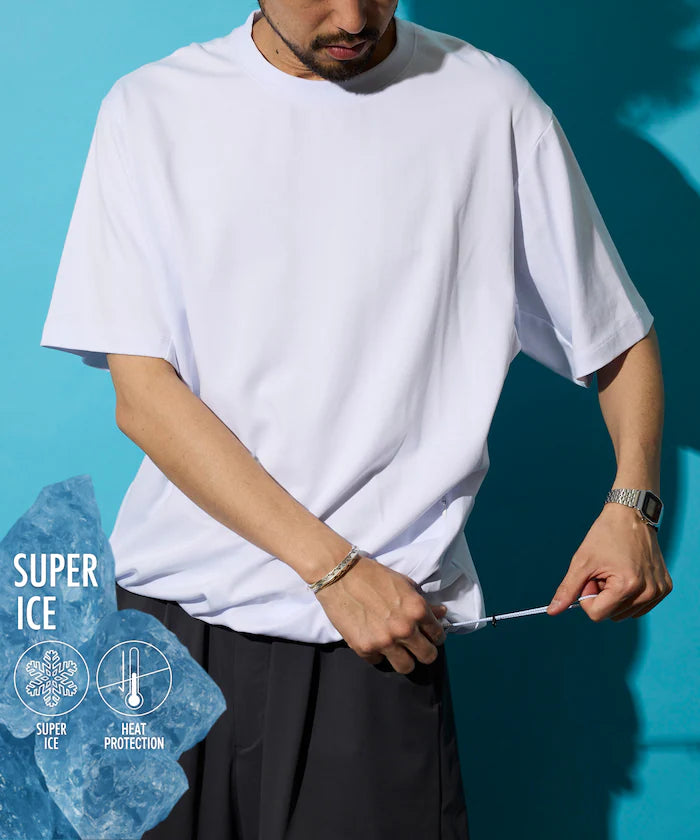 SUPER ICE / Super Ice Crew Neck Spindle T-Shirt Contact Cooling / Quick Dry / UV Cut - White