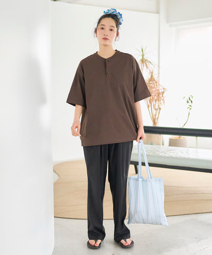 AIRDRY HIGH TECH YARN High-Performance Material 7.7 Ounces Big Silhouette Henley Neck T-Shirt / Water Absorbent Quick Dry / Heat Shield / UV Cut