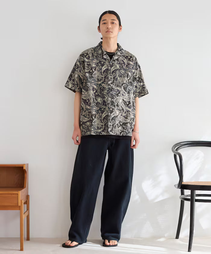 Open collar pattern short sleeve shirt / all-over design open collar shirt / compatible with set-up