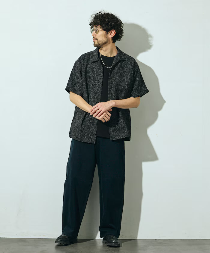 Summer Tweed Short Sleeve Open Collar Shirt / Suitable for Setup