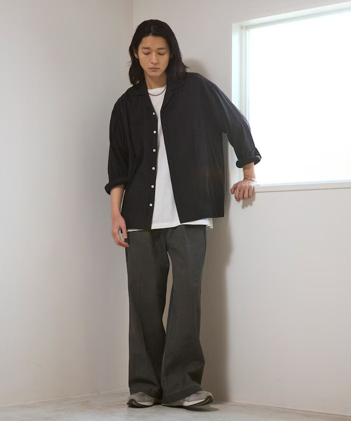 Dobby Woven Long Sleeve Open Collar Shirt / Big Silhouette