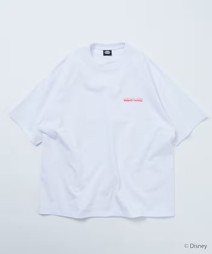 DISNEY/Mickey Mouse/Monochrome Back Print Crew Neck T-Shirt/Scene [Limited Edition]