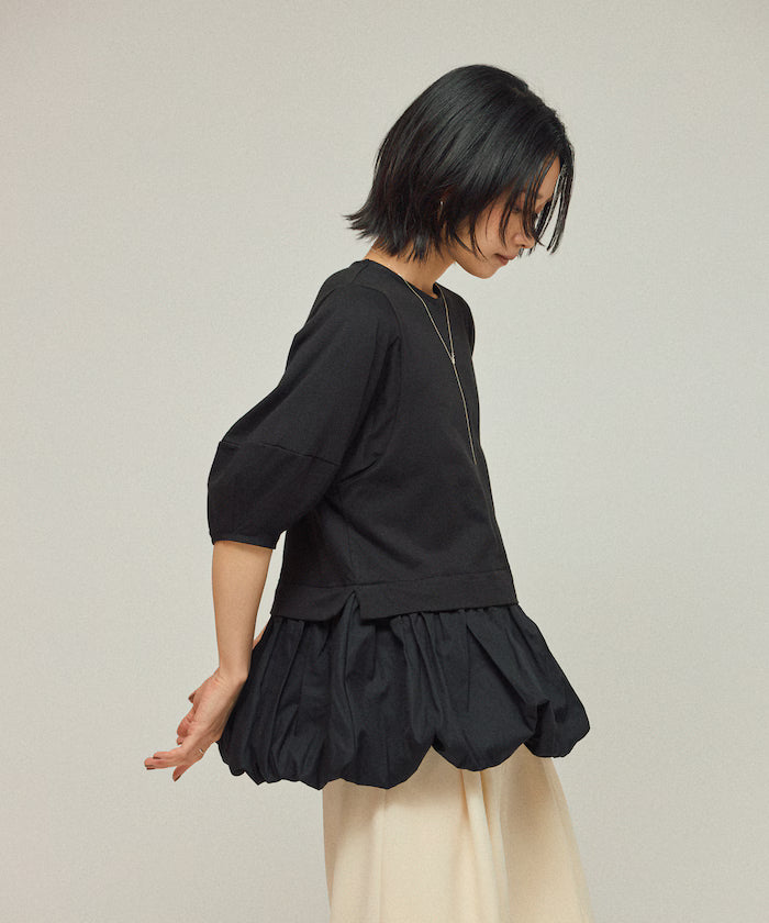 Organic Cotton Peplum Switch Top / 5-minute Sleeve T-Shirt