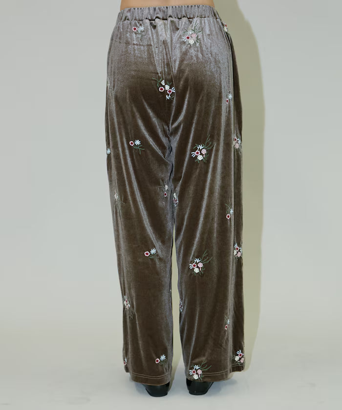 Flower Embroidery Velvet Easy Pants Limited Edition