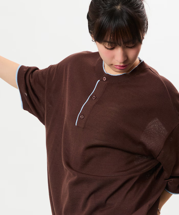 Limited Edition Relaxed Fit Color Block Henley Neck Knit