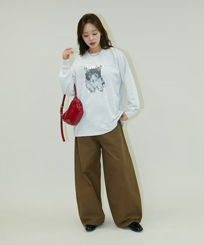Handwritten-style Cat Print Foil Logo Long Sleeve T Limited Edition