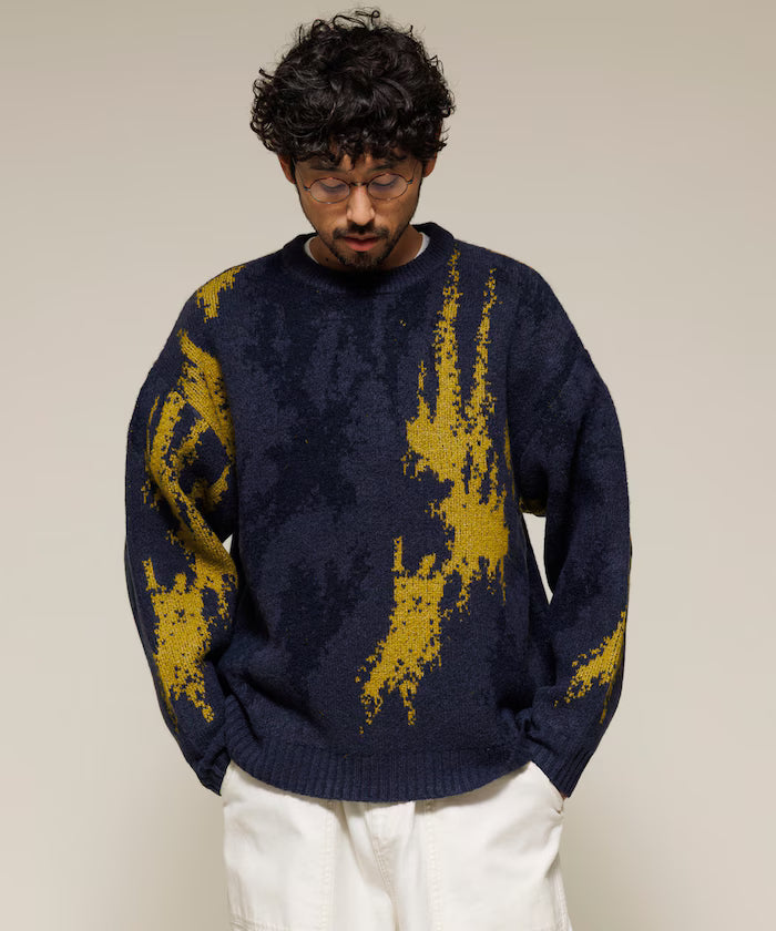 All-over Pattern Double Jacquard Knit Crew Neck Pullover / Relaxed Fit