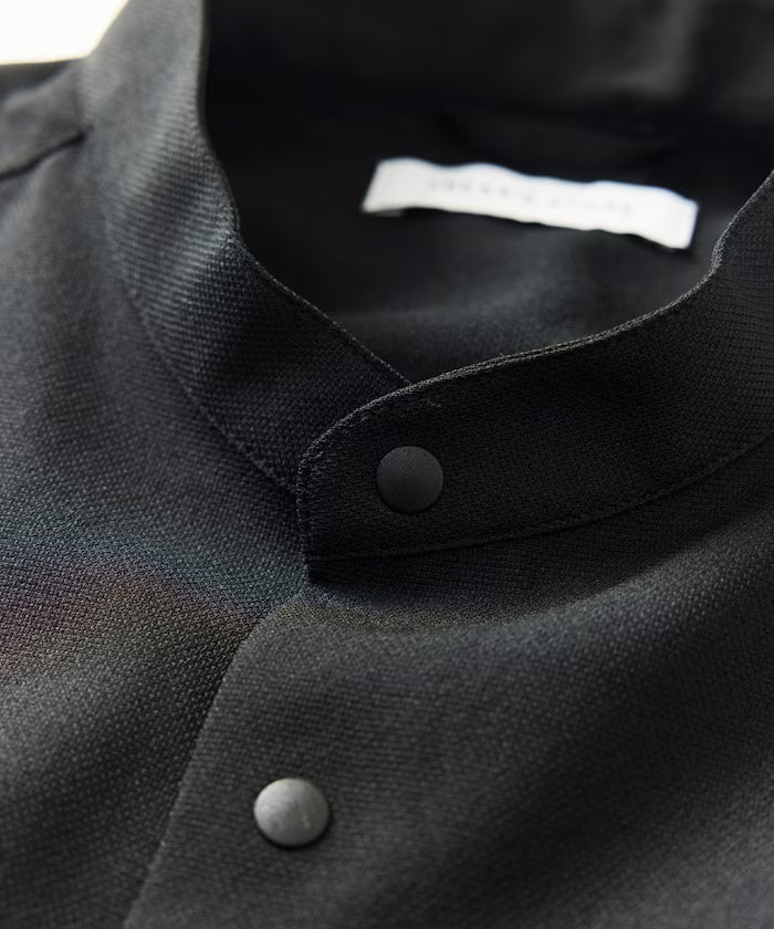 [New Color Added] Quick-Dry Material Relaxed Fit Band Collar Shirt Short Sleeve Linen Feel