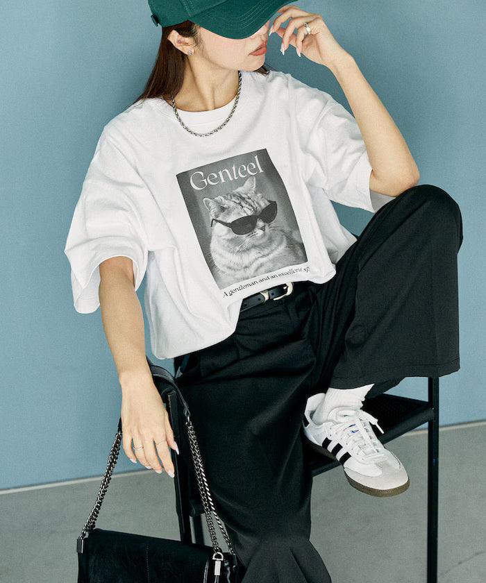 "Genteel" Cat Animal Print T-Shirt Limited Edition - Off White