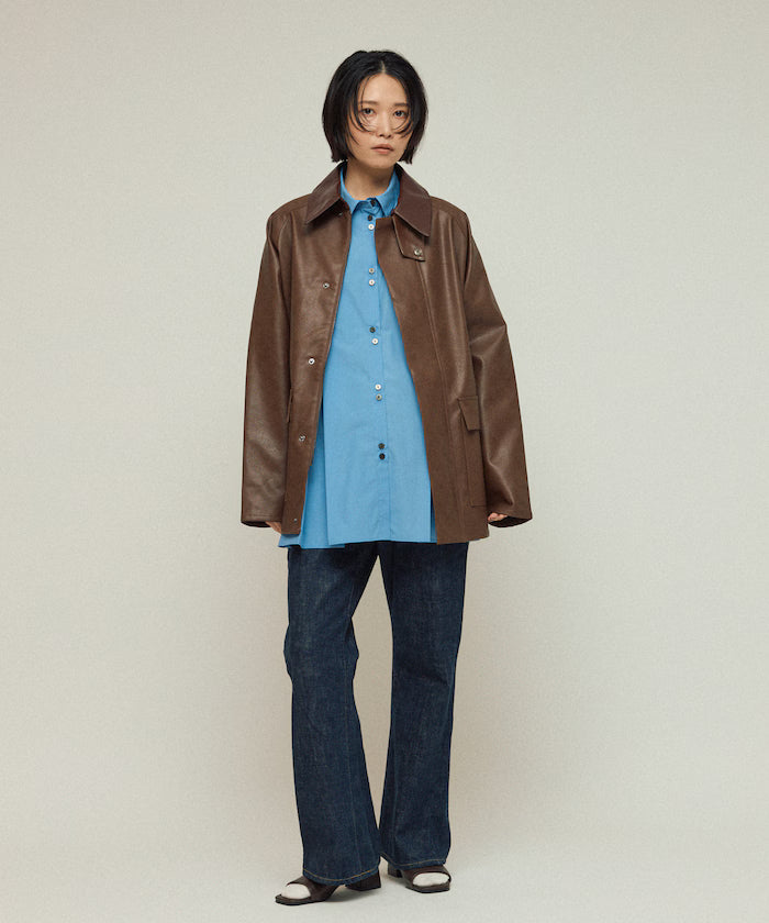 Oversized leatherette blouson / Mixed material switching