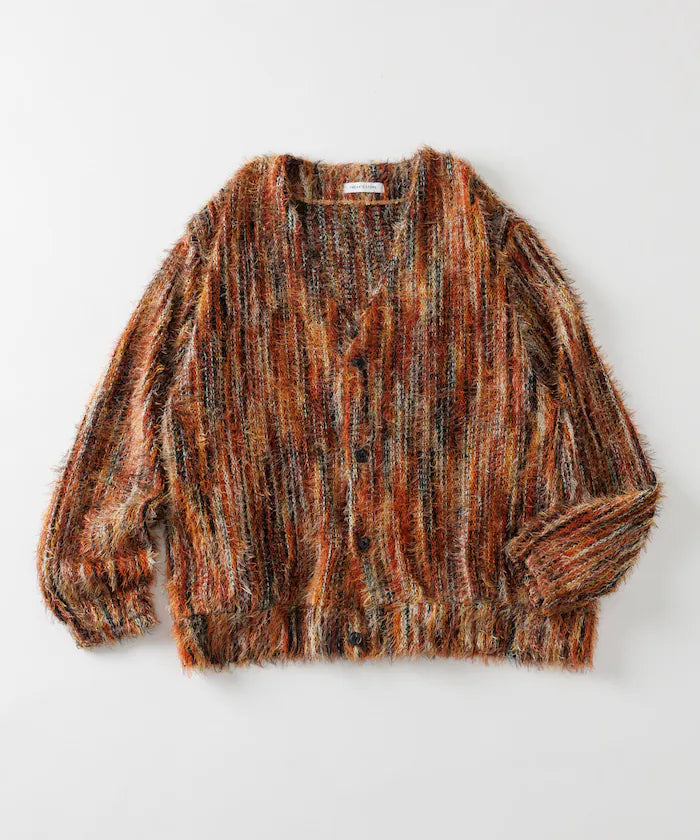 Relaxed Fit Shaggy Knit Multi-Stripe Cardigan