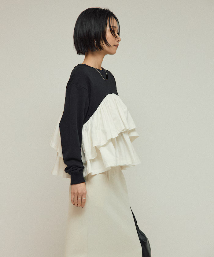 Organic Cotton Docking Frill Sweat / Relaxed Fit / Backed Sweat