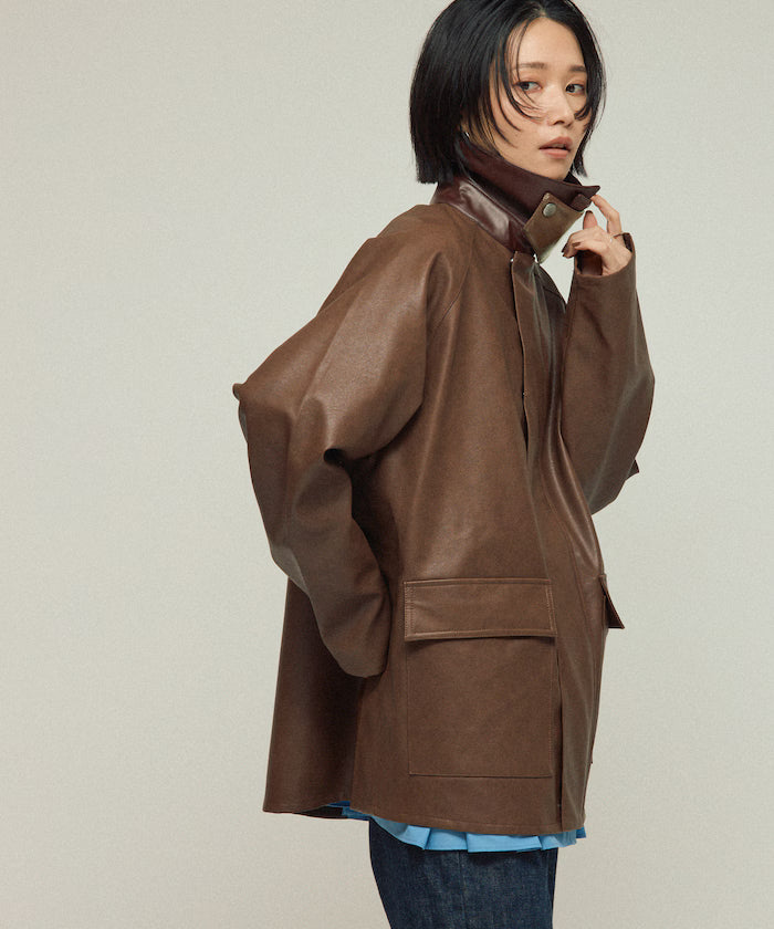 Oversized leatherette blouson / Mixed material switching