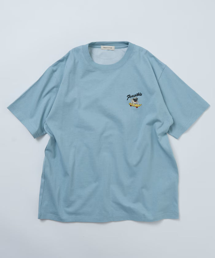 Relaxed Fit Back Embroidery Design Crew Neck T-Shirt / Dog 【Limited Edition】