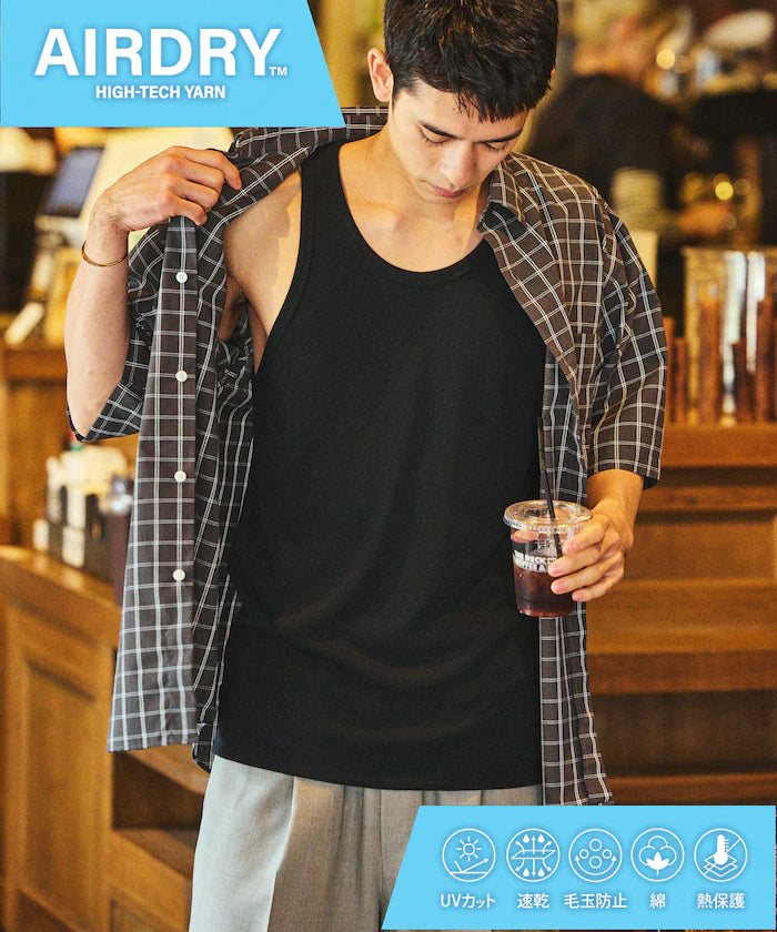 AIRDRY FUNCTIONAL High-Performance Material Ribbed Tank Top / Quick Drying / Heat Shielding - Black