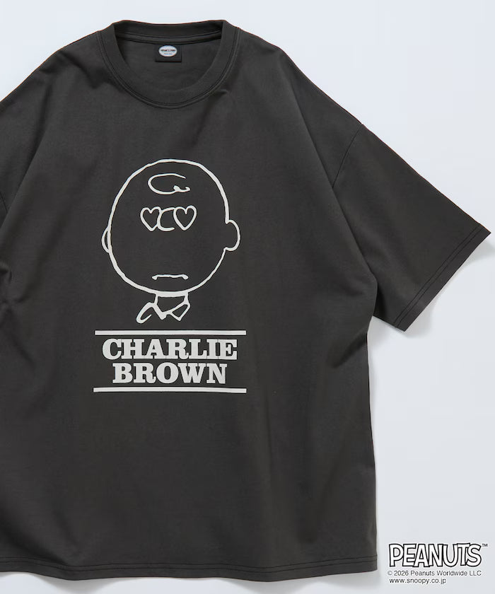 PEANUTS/Peanuts Custom Big Silhouette Crew Neck T-Shirt/Charlie Brown/Heart Eye [Limited Edition] - Black