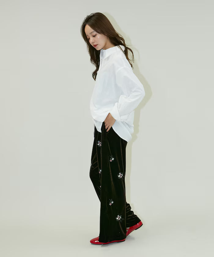Flower Embroidery Velvet Easy Pants Limited Edition