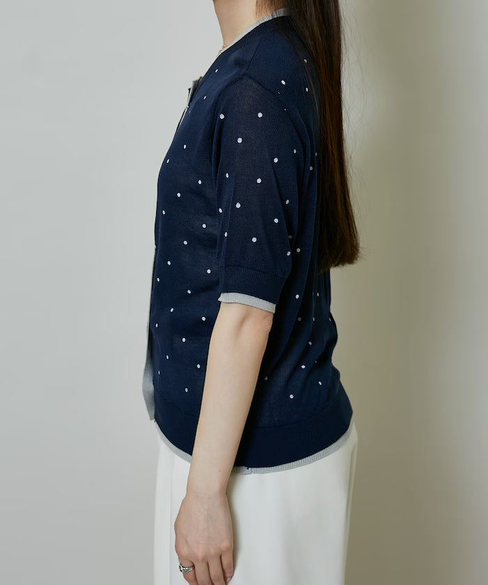 Dot Pattern Layered Short Sleeve Knit Cardigan Limited Release