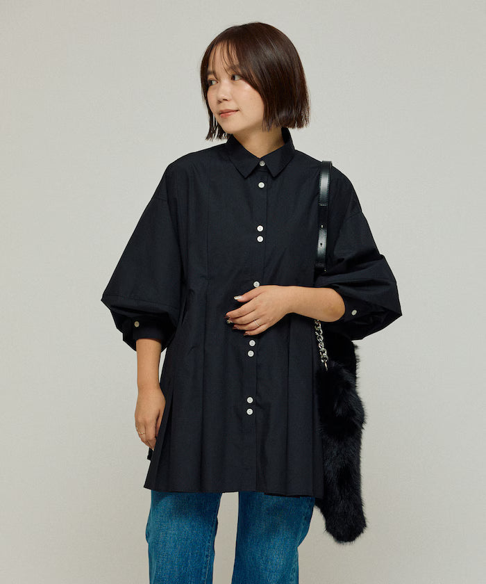 Box Stack Balloon Sleeve Long Sleeve Shirt - Black