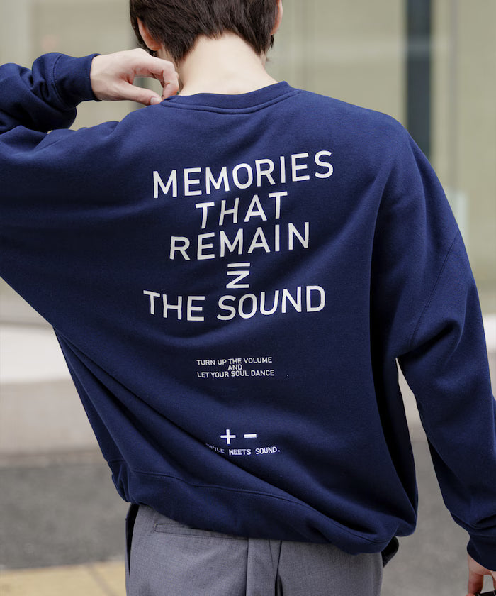 Big silhouette one-point embroidery back print hem code crew neck sweatshirt 【limited edition】 - Navy