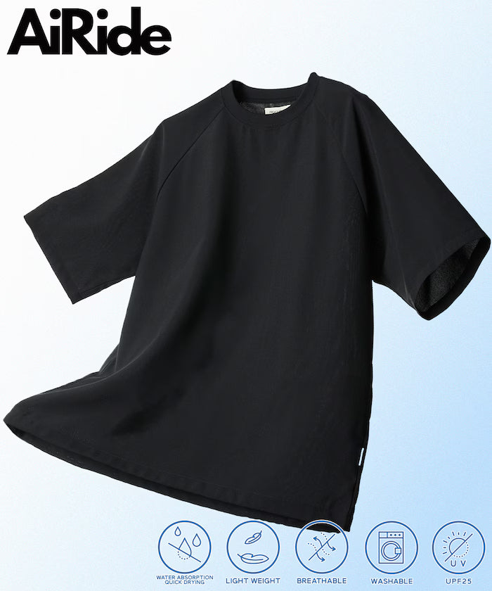 AiRide/Air Ride Relaxed Fit Raglan Short Sleeve Pullover/Moisture Wicking/UV Cut/Hem Code [Limited Edition] - Black