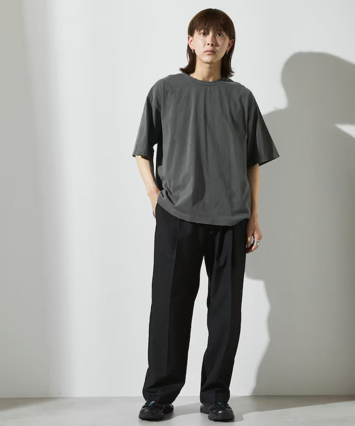 7.3 oz damaged processed front logo print short sleeve T-shirt / oversized crew neck short sleeve T-shirt