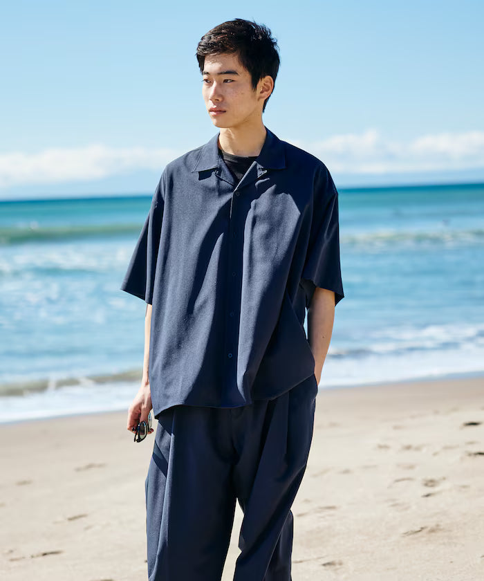 Relaxed Fit Linen Touch Setup/Open Collar Shirt/Wide Slacks [Limited Edition]