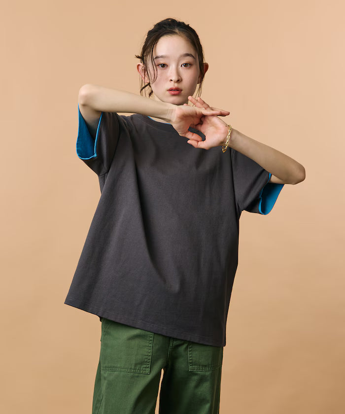 Limited Edition Relaxed Fit Color Block Fake Layered Crew Neck T-Shirt