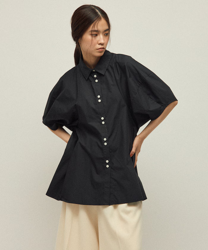 Switching Design Balloon Sleeve Shirt / 5-Minute Sleeve Blouse