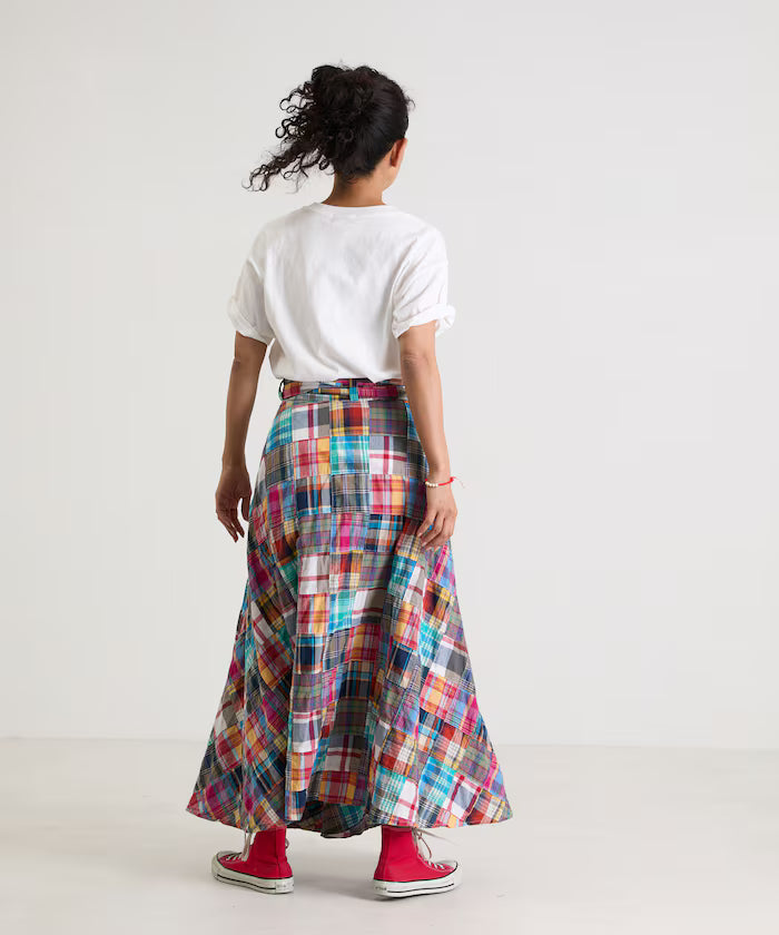 Indian patchwork check wrap skirt