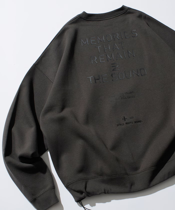 Big silhouette one-point embroidery back print hem code crew neck sweatshirt 【limited edition】 - Charcoal Black