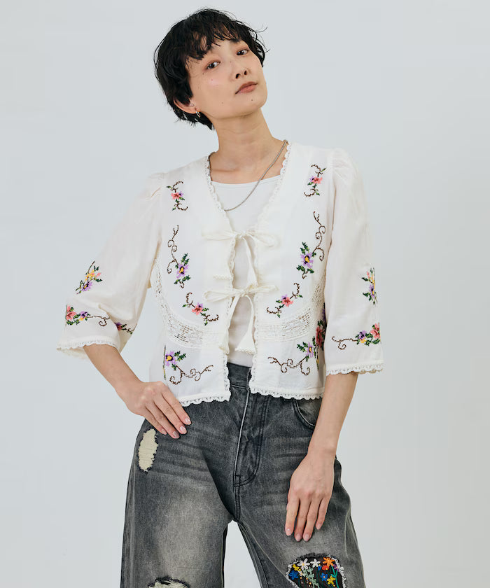 India Flower Cross Embroidery Lace Bolero