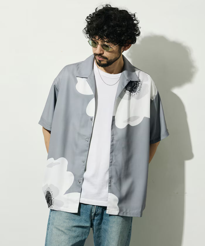 Open Collar Big Pattern Short Sleeve Shirt / Big Silhouette