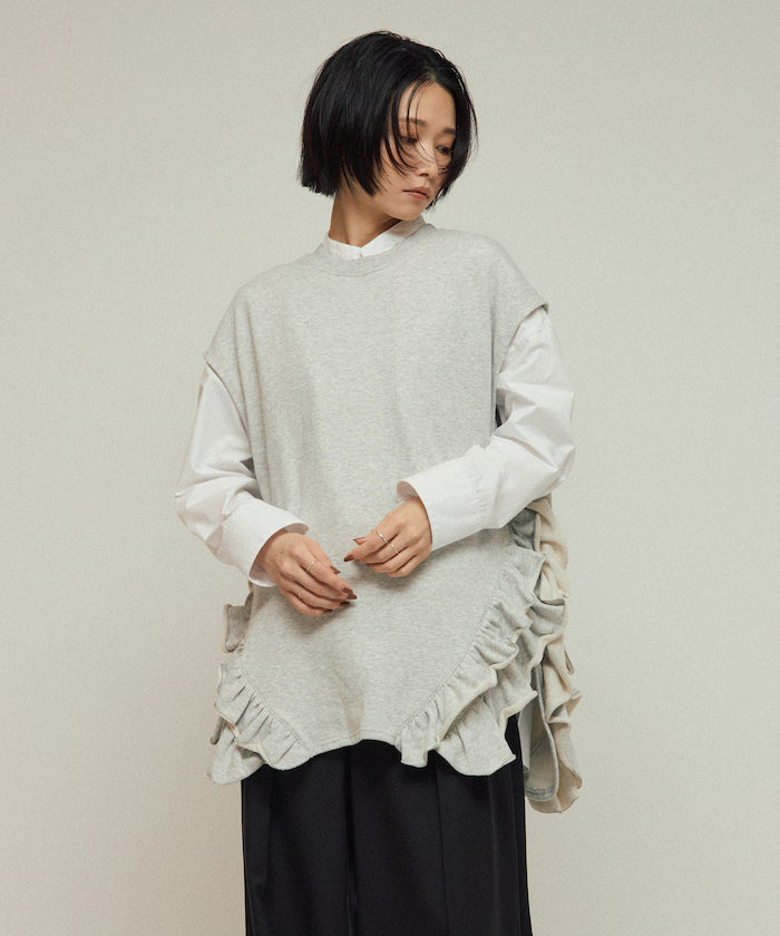 Organic Cotton Frill Hem Top / Relaxed Fit / French Terry Sweat / Best
