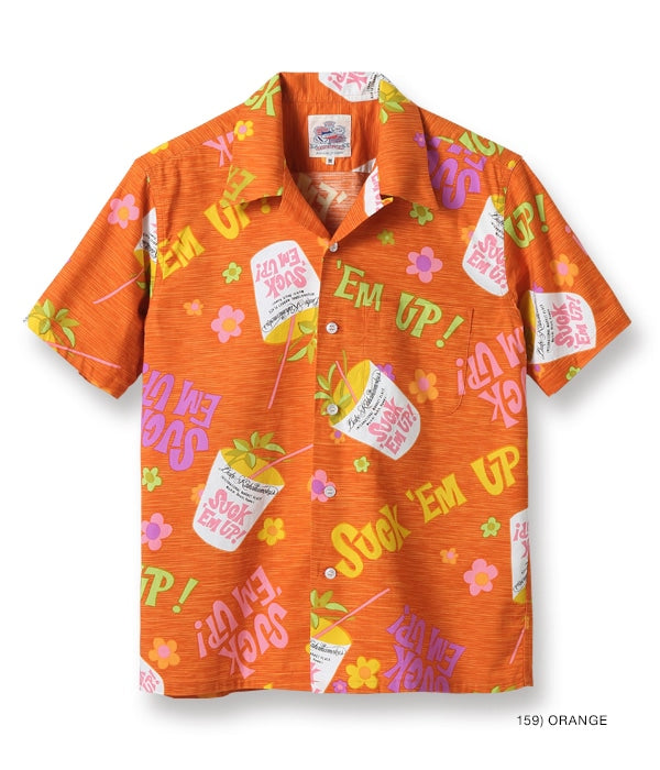 DUKE KAHANAMOKU COTTON HAWAIIAN SHIRT “SUCK EM UP!” - ORANGE