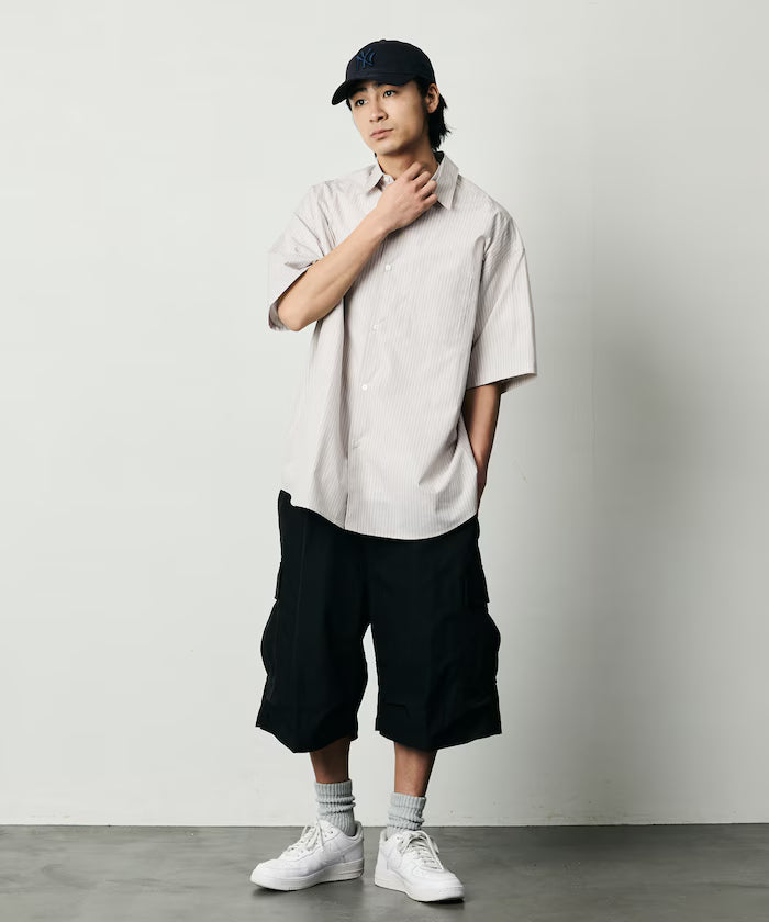 Quick Dry Fabric Wide Silhouette Poly Rip Cross Short Cargo Pants/UV Cut/Quick Dry 【Limited Release】