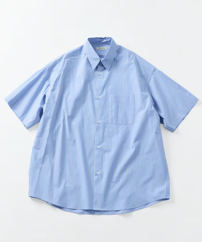 Relax Fit Relaxed Fit Short Sleeve Regular Collar Shirt [Limited Edition] - Sax Blue Stripe