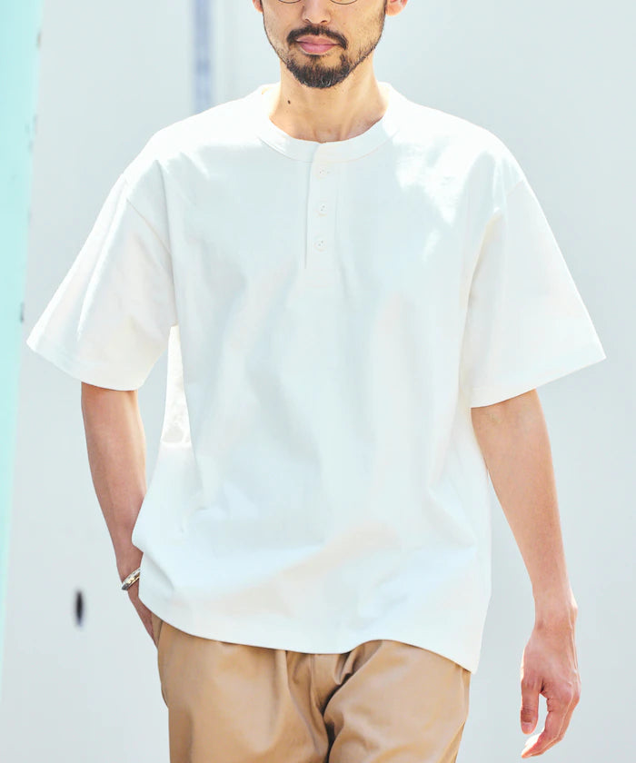 HEAVY WEIGHT/Heavy Weight Short Sleeve Henley Neck T-shirt/10.5 oz